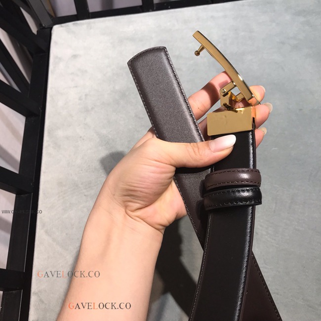 Gucci Belt Black & Brown Napa Upgraded Leather Gold Buckle
